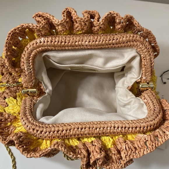 NWT Loeffler Randall Mini Willa Cinch Clutch raffia bag in natural/yellow - Picture 4 of 6